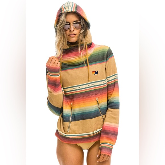 ‼️RARE‼️🎸AVIATOR NATION🎸🔥NWT🔥Serape Ninja Pullover Hoodie in Light Khaki—S - Picture 2 of 16